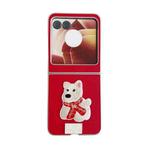 For Motorola Razr 50 Skin Fee Litchi Pattern Scarf Embroidered Dog Phone Case(Red)