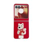 For Motorola Razr 50 Ultra Skin Fee Litchi Pattern Scarf Embroidered Dog Phone Case(Red)