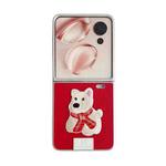 For Honor Magic V Flip Skin Fee Litchi Pattern Scarf Embroidered Dog Phone Case(Red)