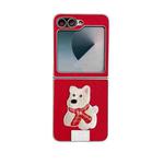 For Samsung Galaxy Z Flip6 5G Skin Fee Litchi Pattern Scarf Embroidered Dog Phone Case(Red)