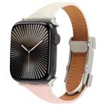 For Apple Watch 46mm / 49mm / 45mm / 44mm Slim Magnetic Buckle Genuine Leather Watch Band(Pink Beige)