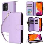 For iPhone 12 / 12 Pro Nine-card Slots Zipper Wallet Bag Leather Phone Case(Light Purple)