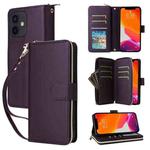 For iPhone 12 / 12 Pro Nine-card Slots Zipper Wallet Bag Leather Phone Case(Dark Purple)