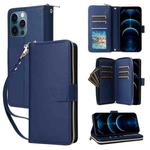 For iPhone 12 Pro Max Nine-card Slots Zipper Wallet Bag Leather Phone Case(Blue)