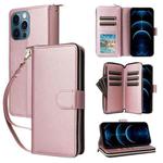 For iPhone 12 Pro Max Nine-card Slots Zipper Wallet Bag Leather Phone Case(Rose Gold)