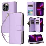 For iPhone 13 Pro Nine-card Slots Zipper Wallet Bag Leather Phone Case(Light Purple)