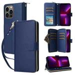 For iPhone 13 Pro Nine-card Slots Zipper Wallet Bag Leather Phone Case(Blue)