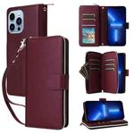 For iPhone 13 Pro Max Nine-card Slots Zipper Wallet Bag Leather Phone Case(Wine Red)