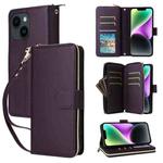 For iPhone 14 / 13 Nine-card Slots Zipper Wallet Bag Leather Phone Case(Dark Purple)