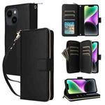 For iPhone 14 / 13 Nine-card Slots Zipper Wallet Bag Leather Phone Case(Black)