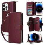 For iPhone 14 Pro Nine-card Slots Zipper Wallet Bag Leather Phone Case(Wine Red)