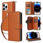 For iPhone 14 Pro Nine-card Slots Zipper Wallet Bag Leather Phone Case(Brown)