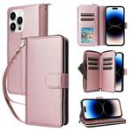 For iPhone 14 Pro Nine-card Slots Zipper Wallet Bag Leather Phone Case(Rose Gold)