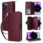 For iPhone 14 Pro Max Nine-card Slots Zipper Wallet Bag Leather Phone Case(Wine Red)