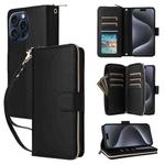 For iPhone 15 Pro Nine-card Slots Zipper Wallet Bag Leather Phone Case(Black)