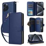 For iPhone 15 Pro Max Nine-card Slots Zipper Wallet Bag Leather Phone Case(Blue)