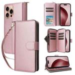 For iPhone 16 Pro Nine-card Slots Zipper Wallet Bag Leather Phone Case(Rose Gold)