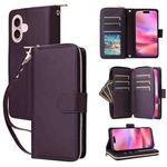 For iPhone 16 Plus Nine-card Slots Zipper Wallet Bag Leather Phone Case(Dark Purple)