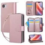 For iPhone 16e Nine-card Slots Zipper Wallet Bag Leather Phone Case(Rose Gold)