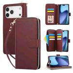 For iPhone 17 Pro Max Nine-card Slots Zipper Wallet Bag Leather Phone Case(Wine Red)