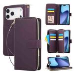 For iPhone 17 Pro Max Nine-card Slots Zipper Wallet Bag Leather Phone Case(Dark Purple)