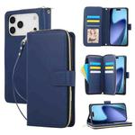 For iPhone 17 Pro Max Nine-card Slots Zipper Wallet Bag Leather Phone Case(Blue)