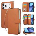 For iPhone 17 Pro Max Nine-card Slots Zipper Wallet Bag Leather Phone Case(Brown)