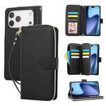 For iPhone 17 Pro Max Nine-card Slots Zipper Wallet Bag Leather Phone Case(Black)