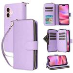 For iPhone 17 Nine-card Slots Zipper Wallet Bag Leather Phone Case(Light Purple)