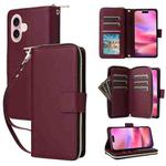 For iPhone 17 Nine-card Slots Zipper Wallet Bag Leather Phone Case(Wine Red)