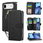 For iPhone 17 Air Nine-card Slots Zipper Wallet Bag Leather Phone Case(Black)