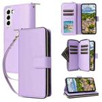 For Samsung Galaxy S22 5G Nine-card Slots Zipper Wallet Bag Leather Phone Case(Purple)