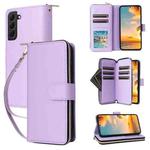 For Samsung Galaxy S22+ 5G Nine-card Slots Zipper Wallet Bag Leather Phone Case(Purple)