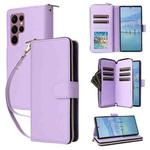 For Samsung Galaxy S22 Ultra 5G Nine-card Slots Zipper Wallet Bag Leather Phone Case(Purple)