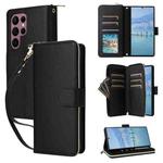 For Samsung Galaxy S22 Ultra 5G Nine-card Slots Zipper Wallet Bag Leather Phone Case(Black)