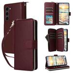 For Samsung Galaxy S23 5G Nine-card Slots Zipper Wallet Bag Leather Phone Case(Wine Red)