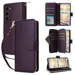 For Samsung Galaxy S23 5G Nine-card Slots Zipper Wallet Bag Leather Phone Case(Dark Purple)