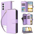 For Samsung Galaxy S23 FE 5G Nine-card Slots Zipper Wallet Bag Leather Phone Case(Purple)