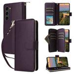 For Samsung Galaxy S23+ 5G Nine-card Slots Zipper Wallet Bag Leather Phone Case(Dark Purple)