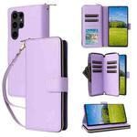 For Samsung Galaxy S23 Ultra 5G Nine-card Slots Zipper Wallet Bag Leather Phone Case(Purple)