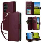 For Samsung Galaxy S23 Ultra 5G Nine-card Slots Zipper Wallet Bag Leather Phone Case(Wine Red)