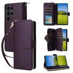 For Samsung Galaxy S23 Ultra 5G Nine-card Slots Zipper Wallet Bag Leather Phone Case(Dark Purple)