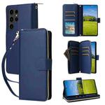 For Samsung Galaxy S23 Ultra 5G Nine-card Slots Zipper Wallet Bag Leather Phone Case(Blue)