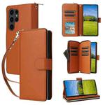 For Samsung Galaxy S23 Ultra 5G Nine-card Slots Zipper Wallet Bag Leather Phone Case(Brown)
