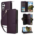 For Samsung Galaxy S24 5G Nine-card Slots Zipper Wallet Bag Leather Phone Case(Dark Purple)