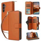 For Samsung Galaxy S24 FE 5G Nine-card Slots Zipper Wallet Bag Leather Phone Case(Brown)