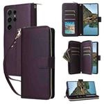 For Samsung Galaxy S24 Ultra 5G Nine-card Slots Zipper Wallet Bag Leather Phone Case(Dark Purple)