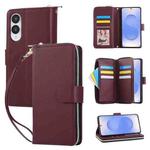 For Samsung Galaxy S25 Edge 5G Nine-card Slots Zipper Wallet Bag Leather Phone Case(Wine Red)