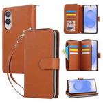 For Samsung Galaxy S25 Edge 5G Nine-card Slots Zipper Wallet Bag Leather Phone Case(Brown)