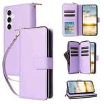 For Samsung Galaxy S25 FE 5G Nine-card Slots Zipper Wallet Bag Leather Phone Case(Purple)